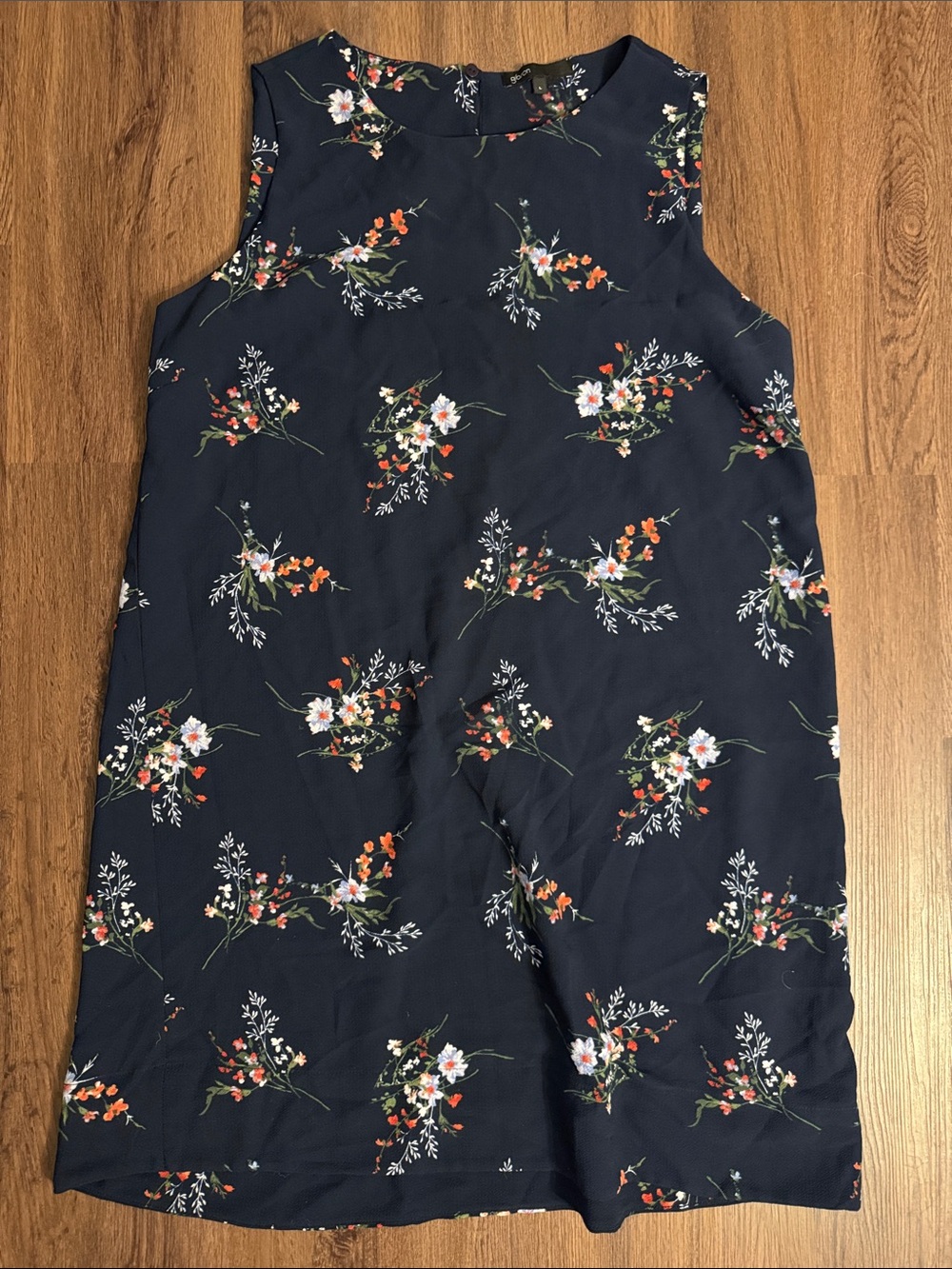 Gibson Navy Floral Sleeveless Dress with White & Orange Blooms